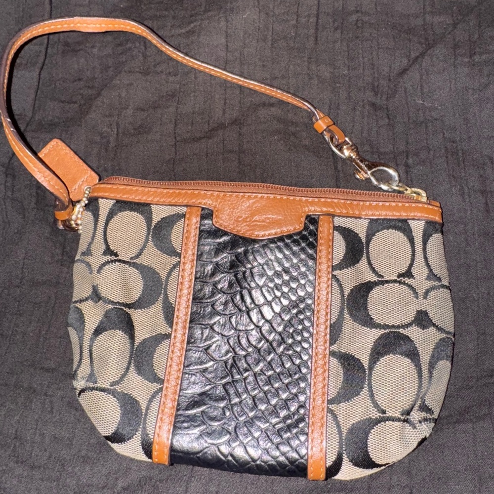 Coach leather & snakeskin wristlet